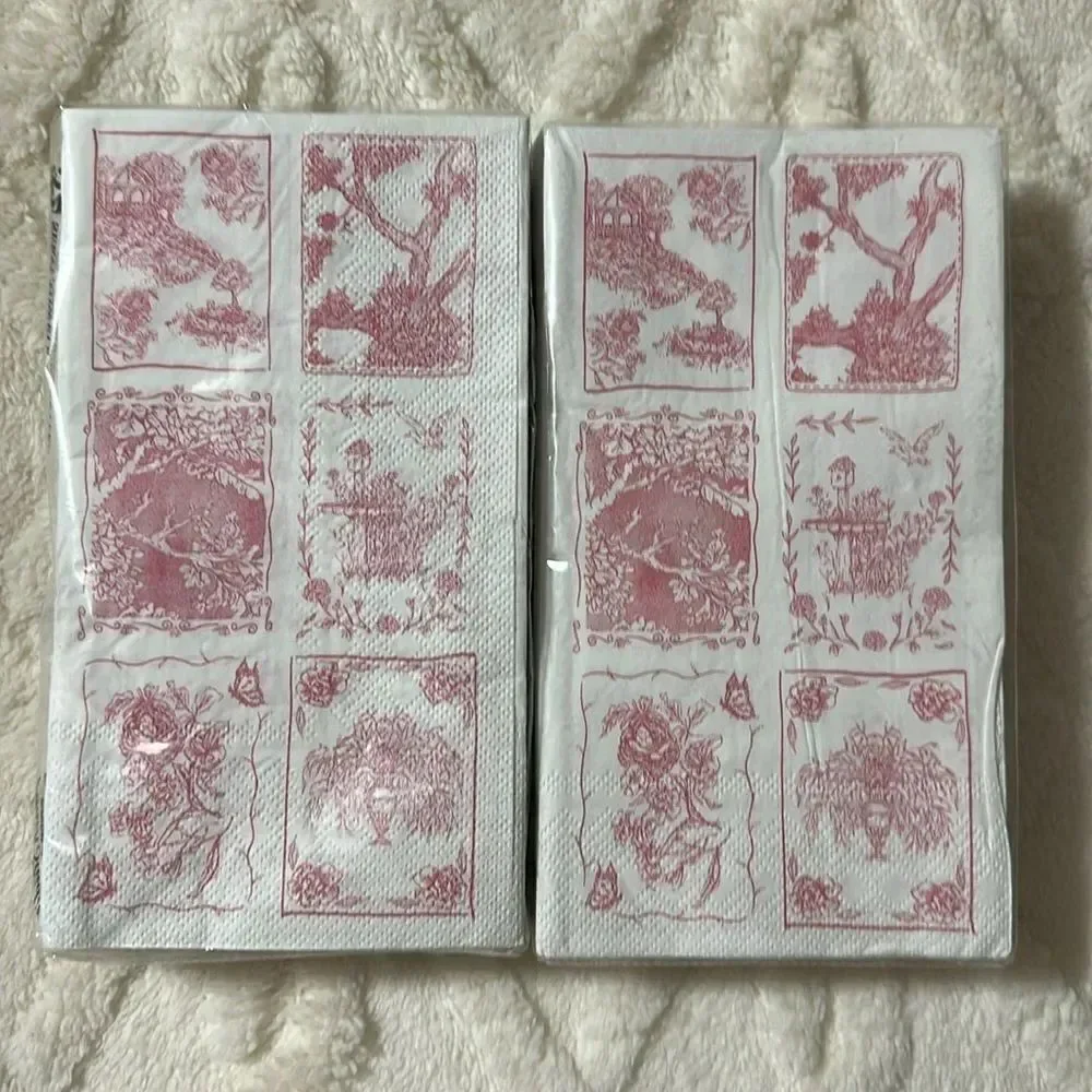 Punch Studio 32 x 2pk Guest Paper Towel Napkins White Pink English Toile Print
